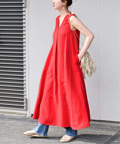 B.C STOCK(ベーセーストック)の「《追加2》リネンレーヨンスリーブレスワンピース(ワンピース・レディース・レッド/ブルー/ダークブルー/ブラック・FREE)」の4枚目の写真