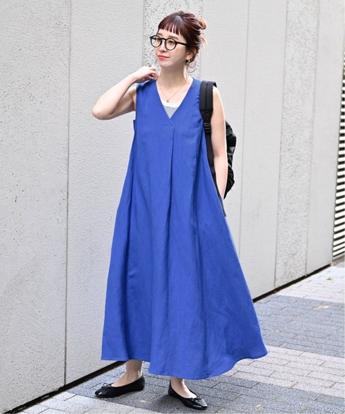 B.C STOCK(ベーセーストック)の「《追加2》リネンレーヨンスリーブレスワンピース(ワンピース・レディース・レッド/ブルー/ダークブルー/ブラック・FREE)」の2枚目の写真