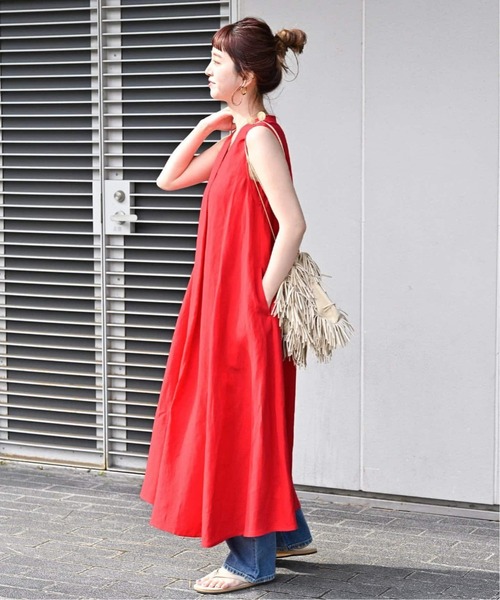 B.C STOCK(ベーセーストック)の「《追加2》リネンレーヨンスリーブレスワンピース(ワンピース・レディース・レッド/ブルー/ダークブルー/ブラック・FREE)」の6枚目の写真