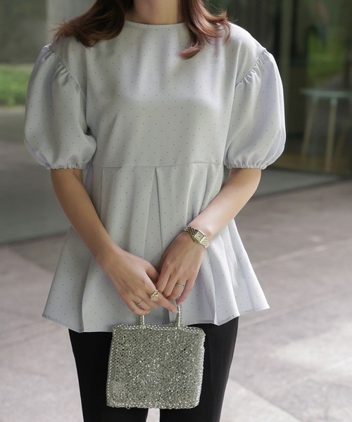 ブラウス シャツ ピンドット タック ペプラム ブラウス HUIT レディース セール】ピンドット タック ペプラム ブラウス HUIT（シャツ