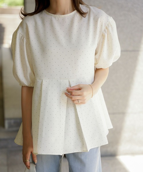 ブラウス シャツ ピンドット タック ペプラム ブラウス HUIT レディース セール】ピンドット タック ペプラム ブラウス HUIT（シャツ