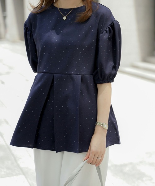 ブラウス シャツ ピンドット タック ペプラム ブラウス HUIT レディース セール】ピンドット タック ペプラム ブラウス HUIT（シャツ