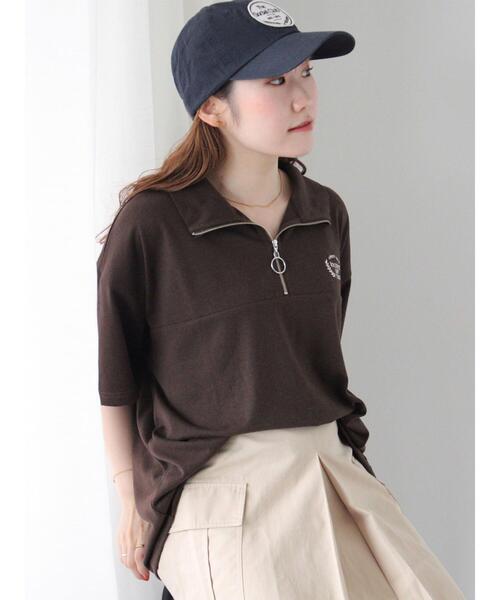 ehka sopo（エヘカソポ）の「ロゴ刺繍ハーフジップカットソー（Tシャツ/カットソー・レディース・グリーン/ブルー/グレー/ブラウン・F）」の3枚目の写真