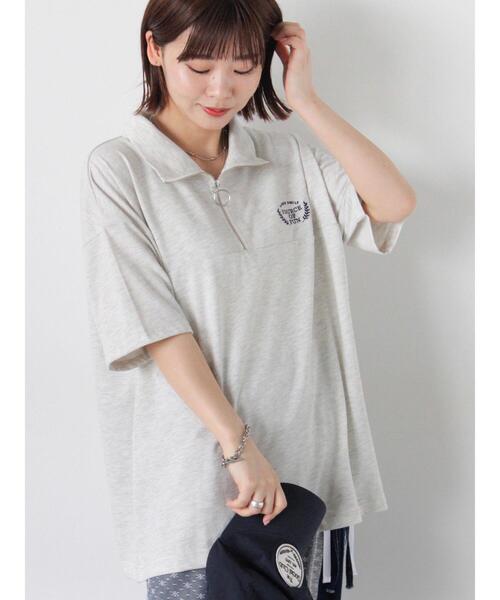 ehka sopo（エヘカソポ）の「ロゴ刺繍ハーフジップカットソー（Tシャツ/カットソー・レディース・グリーン/ブルー/グレー/ブラウン・F）」の2枚目の写真