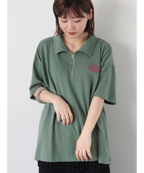 ehka sopo（エヘカソポ）の「ロゴ刺繍ハーフジップカットソー（Tシャツ/カットソー・レディース・グリーン/ブルー/グレー/ブラウン・F）」の4枚目の写真