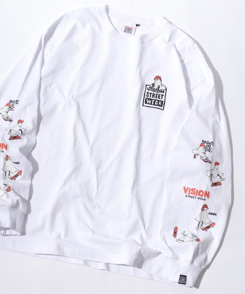 VISION STREET WEAR(ヴィジョンストリートウェア)の「VISION STREET WEAR/ヴィジョンストリートウエア ハート ゴースト レーシング 袖/バックプリント ワンポイントロゴ刺繍 オーバーサイズ ロンT 長袖 レディース メンズ(Tシャツ/カットソー・レディース・ホワイト/ブラック系その他2/ブラック系その他/ホワイト系その他2/ホワイト系その他/ブラック/グレー系その他・LL/M/L)」の1枚目の写真