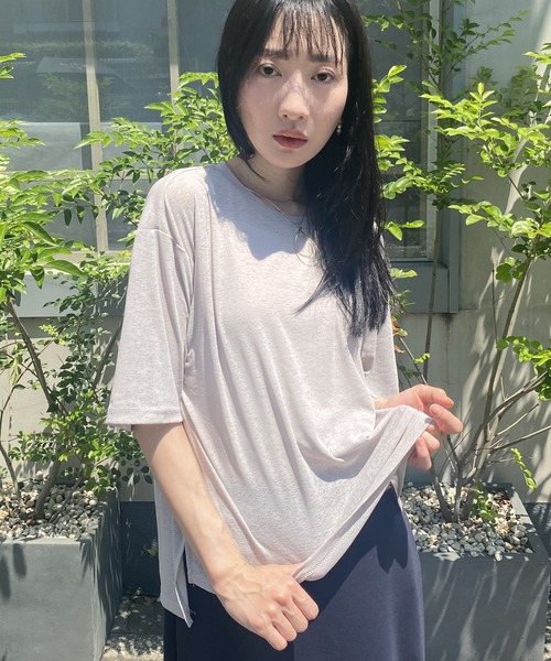 NICOLE white（ニコルホワイト）の「シアースラブ5分袖TEE（Tシャツ/カットソー・レディース・ブラック/グレー/チャコール/イエロー・FREE）」の3枚目の写真