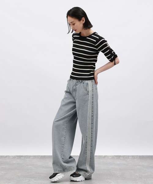 LAKOLE（ラコレ）の「袖リボンニットプルオーバー5分袖 / 143182（ニット/セーター・レディース・イエロー/ブラック×ホワイト/オフホワイト/ブラック・FREE）」の18枚目の写真