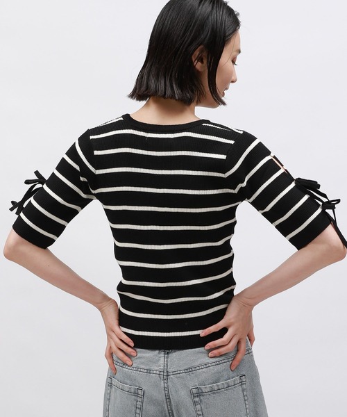 LAKOLE（ラコレ）の「袖リボンニットプルオーバー5分袖 / 143182（ニット/セーター・レディース・イエロー/ブラック×ホワイト/オフホワイト/ブラック・FREE）」の21枚目の写真