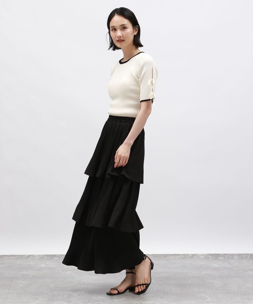 LAKOLE（ラコレ）の「袖リボンニットプルオーバー5分袖 / 143182（ニット/セーター・レディース・イエロー/ブラック×ホワイト/オフホワイト/ブラック・FREE）」の5枚目の写真