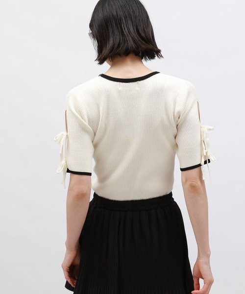 LAKOLE（ラコレ）の「袖リボンニットプルオーバー5分袖 / 143182（ニット/セーター・レディース・イエロー/ブラック×ホワイト/オフホワイト/ブラック・FREE）」の9枚目の写真