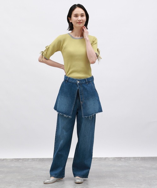 LAKOLE（ラコレ）の「袖リボンニットプルオーバー5分袖 / 143182（ニット/セーター・レディース・イエロー/ブラック×ホワイト/オフホワイト/ブラック・FREE）」の22枚目の写真