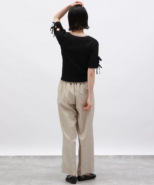 LAKOLE（ラコレ）の「袖リボンニットプルオーバー5分袖 / 143182（ニット/セーター・レディース・イエロー/ブラック×ホワイト/オフホワイト/ブラック・FREE）」の12枚目の写真