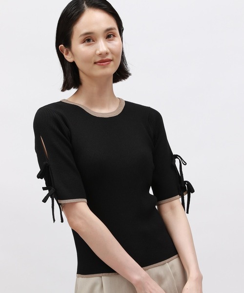 LAKOLE（ラコレ）の「袖リボンニットプルオーバー5分袖 / 143182（ニット/セーター・レディース・イエロー/ブラック×ホワイト/オフホワイト/ブラック・FREE）」の13枚目の写真