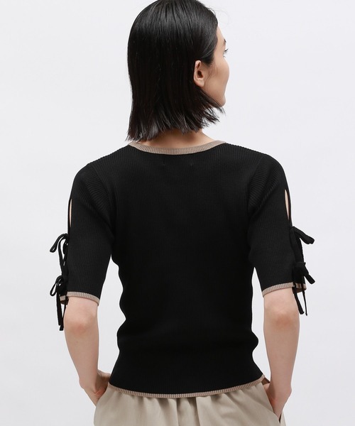 LAKOLE（ラコレ）の「袖リボンニットプルオーバー5分袖 / 143182（ニット/セーター・レディース・イエロー/ブラック×ホワイト/オフホワイト/ブラック・FREE）」の16枚目の写真