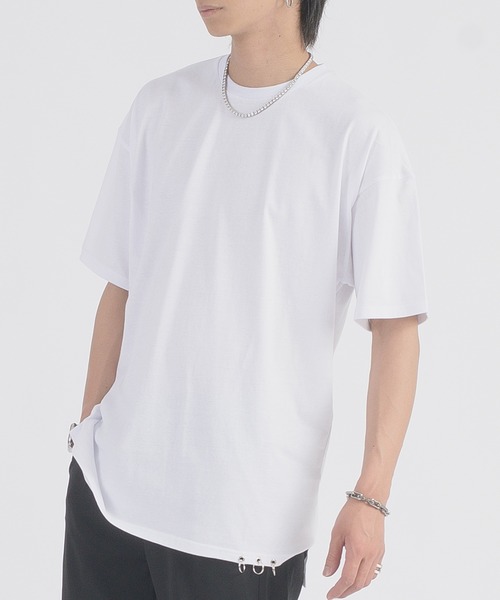 REGIEVO(レジエボ)の「REGIEVO スソピアス付き半袖Tシャツ(Tシャツ/カットソー・メンズ・オフホワイト/ブラック・LARGE/MEDIUM)」の7枚目の写真