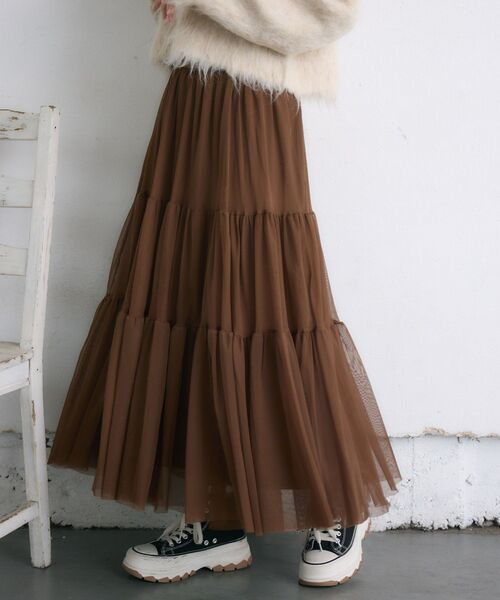 RETRO GIRL（レトロガール）の「【新色追加】ティアードチュールスカート（スカート・レディース・ブラウン/ブラック/ナチュラル/ブラウン系その他/カモフラージュ・FREE）」の4枚目の写真