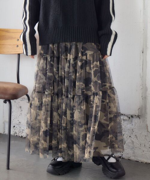 RETRO GIRL（レトロガール）の「【新色追加】ティアードチュールスカート（スカート・レディース・ブラウン/ブラック/ナチュラル/ブラウン系その他/カモフラージュ・FREE）」の2枚目の写真