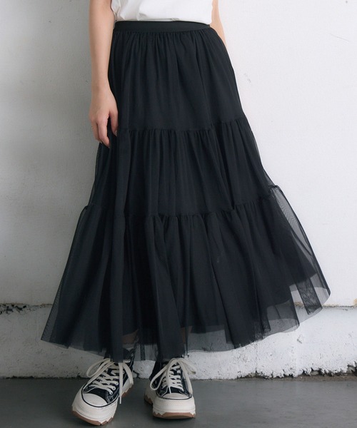 RETRO GIRL（レトロガール）の「【新色追加】ティアードチュールスカート（スカート・レディース・ブラウン/ブラック/ナチュラル/ブラウン系その他/カモフラージュ・FREE）」の3枚目の写真