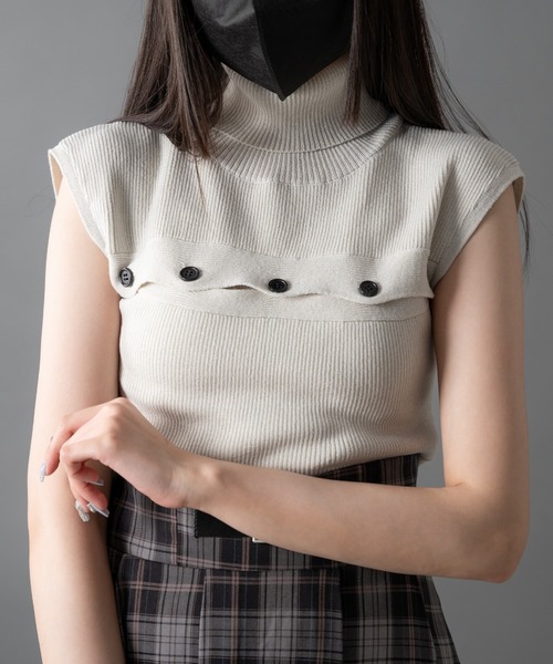 COMON＋ ニット セーター シアー切替ノースリーブサマーニット