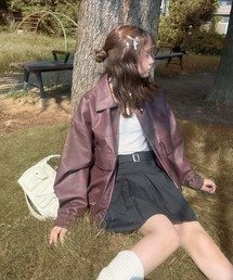 AS KNOW AS plus | ◇ダブルポケット ヴィンテージライク オーバーサイズ フェイクレザーブルゾン(ブルゾン)