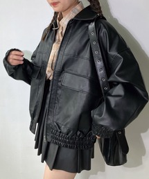 AS KNOW AS plus | ◇ダブルポケット ヴィンテージライク フェイクレザーオーバーサイズブルゾン(ブルゾン)