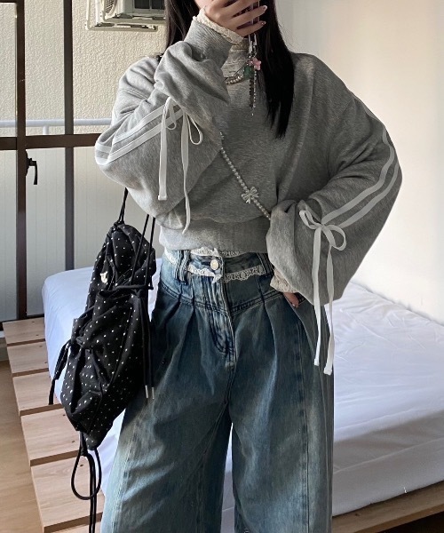 nemne store（ネンネストア）の「【Seoup】アソートリボン付きスウェット（スウェット・レディース・ブラック/ブラウン/オートミール/ブラック系その他/杢グレー/ホワイト系/ネイビー/ピンク系・SMALL/MEDIUM）」の16枚目の写真