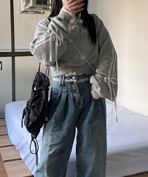 nemne store（ネンネストア）の「【Seoup】アソートリボン付きスウェット（スウェット・レディース・ブラック/ブラウン/オートミール/ブラック系その他/杢グレー/ホワイト系/ネイビー/ピンク系・SMALL/MEDIUM）」の18枚目の写真