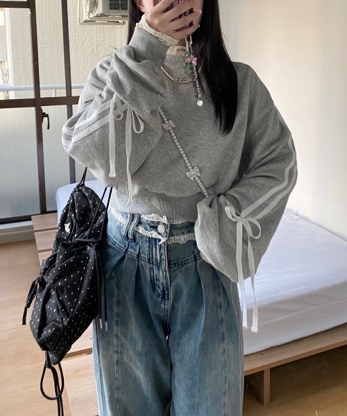 nemne store（ネンネストア）の「【Seoup】アソートリボン付きスウェット（スウェット・レディース・ブラック/ブラウン/オートミール/ブラック系その他/杢グレー/ホワイト系/ネイビー/ピンク系・SMALL/MEDIUM）」の19枚目の写真