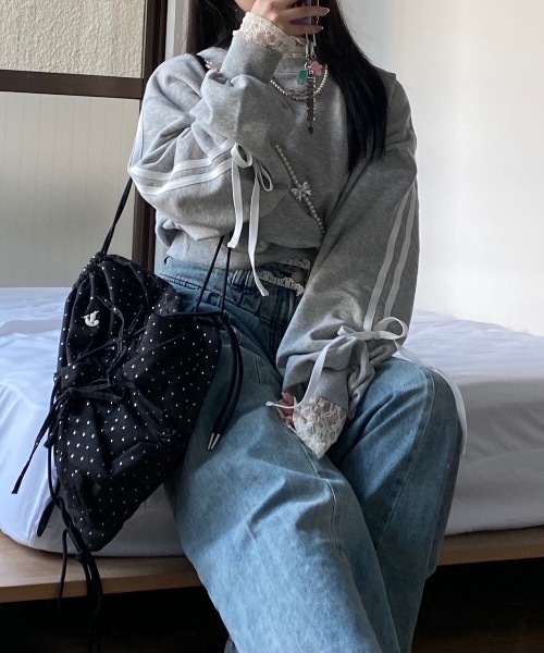 nemne store（ネンネストア）の「【Seoup】アソートリボン付きスウェット（スウェット・レディース・ブラック/ブラウン/オートミール/ブラック系その他/杢グレー/ホワイト系/ネイビー/ピンク系・SMALL/MEDIUM）」の20枚目の写真