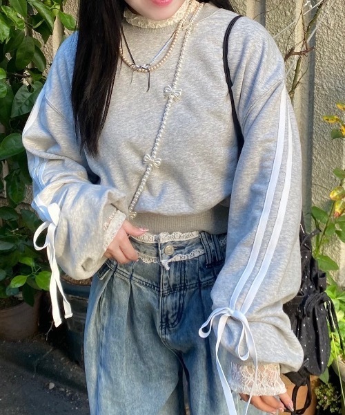 nemne store（ネンネストア）の「【Seoup】アソートリボン付きスウェット（スウェット・レディース・ブラック/ブラウン/オートミール/ブラック系その他/杢グレー/ホワイト系/ネイビー/ピンク系・SMALL/MEDIUM）」の14枚目の写真