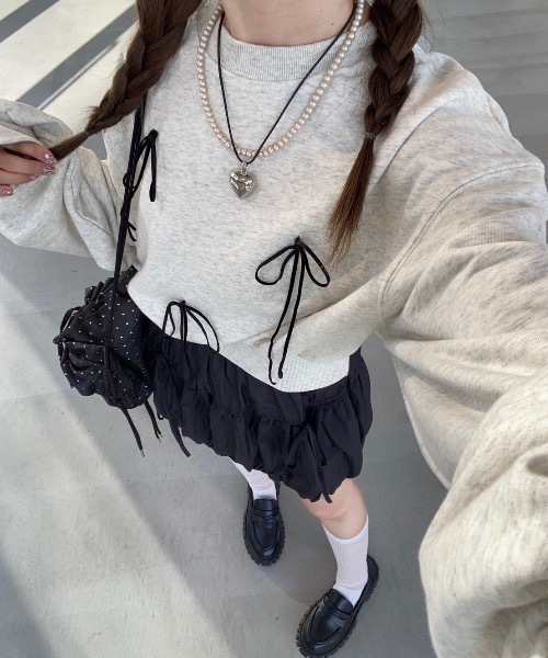 nemne store（ネンネストア）の「【Seoup】アソートリボン付きスウェット（スウェット・レディース・ブラック/ブラウン/オートミール/ブラック系その他/杢グレー/ホワイト系/ネイビー/ピンク系・SMALL/MEDIUM）」の21枚目の写真