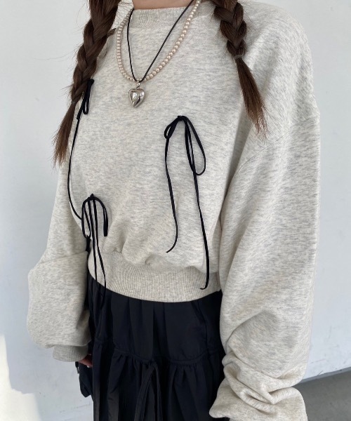 nemne store（ネンネストア）の「【Seoup】アソートリボン付きスウェット（スウェット・レディース・ブラック/ブラウン/オートミール/ブラック系その他/杢グレー/ホワイト系/ネイビー/ピンク系・SMALL/MEDIUM）」の22枚目の写真