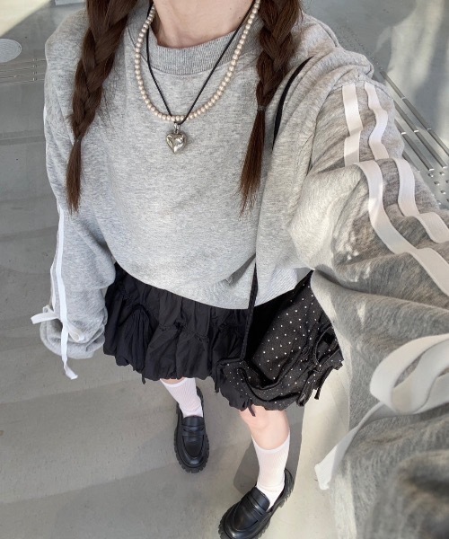 nemne store（ネンネストア）の「【Seoup】アソートリボン付きスウェット（スウェット・レディース・ブラック/ブラウン/オートミール/ブラック系その他/杢グレー/ホワイト系/ネイビー/ピンク系・SMALL/MEDIUM）」の9枚目の写真