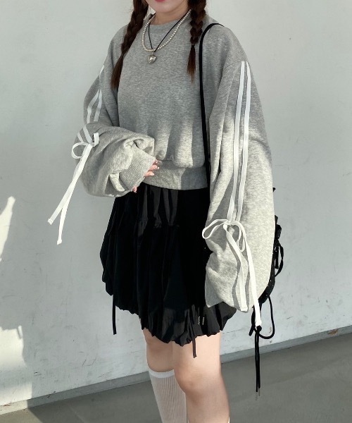 nemne store（ネンネストア）の「【Seoup】アソートリボン付きスウェット（スウェット・レディース・ブラック/ブラウン/オートミール/ブラック系その他/杢グレー/ホワイト系/ネイビー/ピンク系・SMALL/MEDIUM）」の10枚目の写真