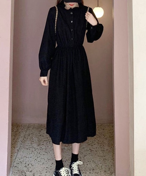 Amulet（アミュレット）の「フリルネックシャツワンピース（シャツワンピース・レディース・ブラック/ベージュ・XL/L/M）」の4枚目の写真
