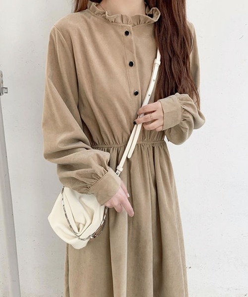 Amulet（アミュレット）の「フリルネックシャツワンピース（シャツワンピース・レディース・ブラック/ベージュ・XL/L/M）」の8枚目の写真