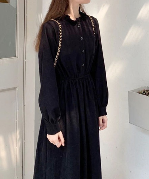 Amulet（アミュレット）の「フリルネックシャツワンピース（シャツワンピース・レディース・ブラック/ベージュ・XL/L/M）」の9枚目の写真