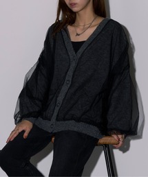 【MAISON BREEZE reveur】チュールドッキングVネックニットカーディガン　DTK