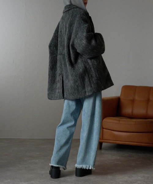 r.（アールドット）の「シャギー　コート（チェスターコート・レディース・グレー/ブラック・FREE）」の7枚目の写真