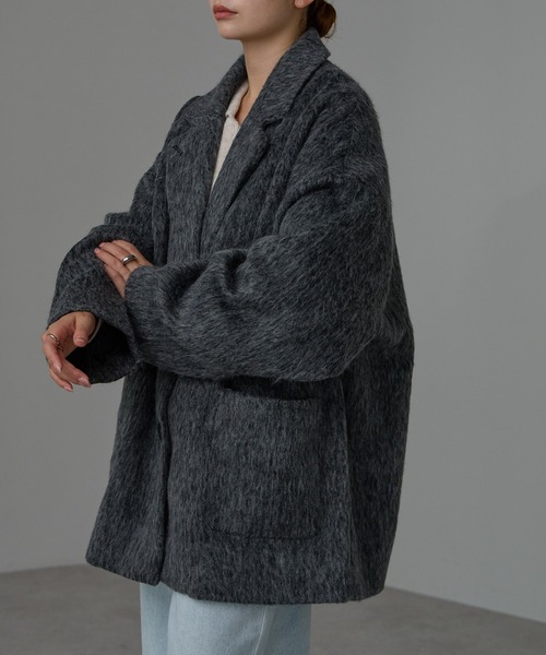 r.（アールドット）の「シャギー　コート（チェスターコート・レディース・グレー/ブラック・FREE）」の20枚目の写真
