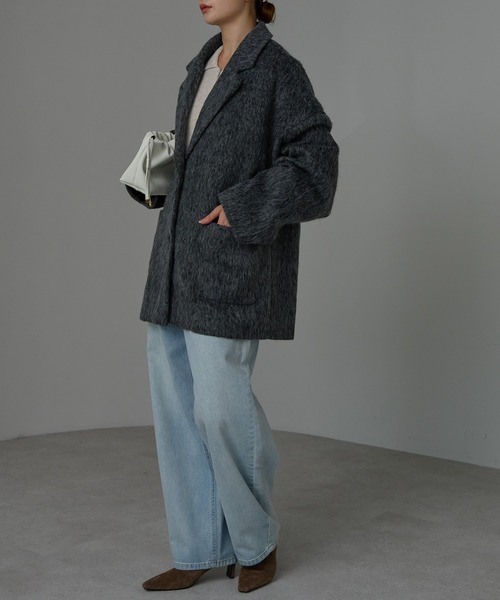 【美品】SLOBE citron.シャギーチェックショートコート グリーン 36 美品】SLOBE citron.シャギーチェックショートコート グリーン