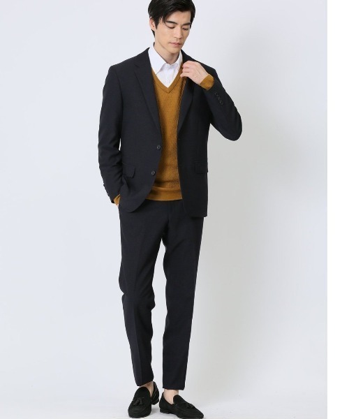 【セール】タカキュー Woolen Tec On スリムフィット ストレッチ ウォッシャブル ノータックパンツ 組織紺(セットアップ可能)（スーツパンツ）｜TAKA-Q（タカキュー）