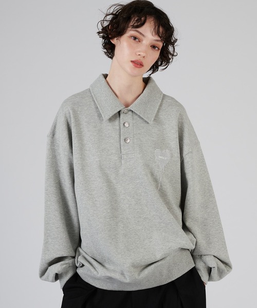 ONCILY（オンシェリー）の「SILVER BUTTON SWEAT POLO SHIRT / シルバーボタンスウェットポロシャツ（スウェット・メンズ・ブラック/グレー・LARGE/MEDIUM/SMALL）」の5枚目の写真