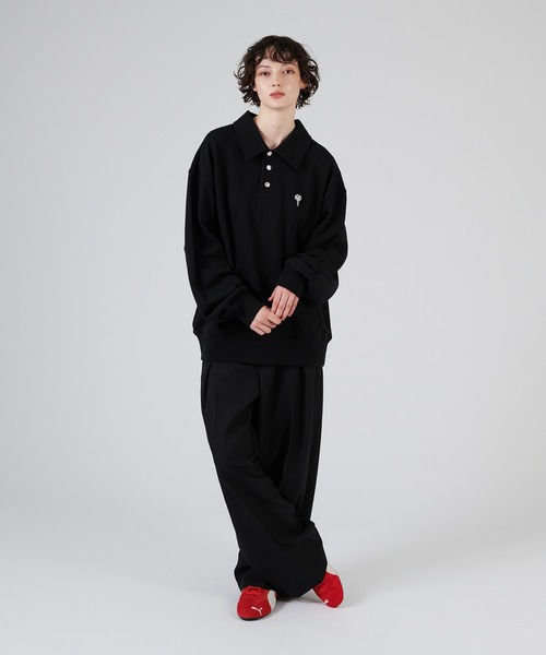SILVER BUTTON SWEAT POLO SHIRT / シルバーボタンスウェット