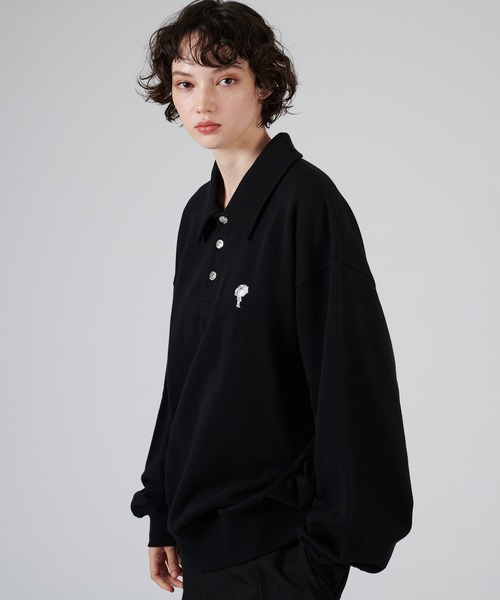 ONCILY（オンシェリー）の「SILVER BUTTON SWEAT POLO SHIRT / シルバーボタンスウェットポロシャツ（スウェット・メンズ・ブラック/グレー・LARGE/MEDIUM/SMALL）」の21枚目の写真