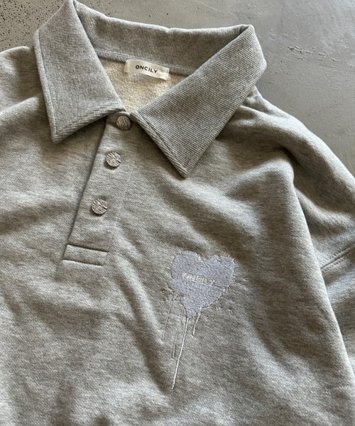 ONCILY（オンシェリー）の「SILVER BUTTON SWEAT POLO SHIRT / シルバーボタンスウェットポロシャツ（スウェット・メンズ・ブラック/グレー・LARGE/MEDIUM/SMALL）」の19枚目の写真