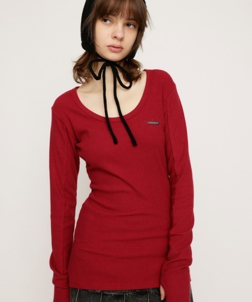 SLY（スライ）の「METAL PLATE BASIC TOPS メタル プレート ベーシック トップス（Tシャツ/カットソー・レディース・ブラック/レッド/ブルー/杢グレー・FREE）」の4枚目の写真