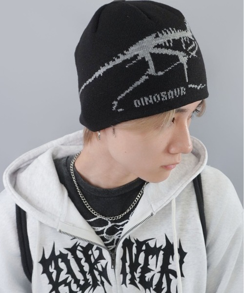 SPINNS（スピンズ）の「シングルニットキャップ 恐竜/ダイナソー（ニットキャップ/ビーニー・メンズ・ブラック/カーキ・ONESIZE）」の7枚目の写真