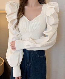 ボリューム ショルダー ドッキング ニット トップス